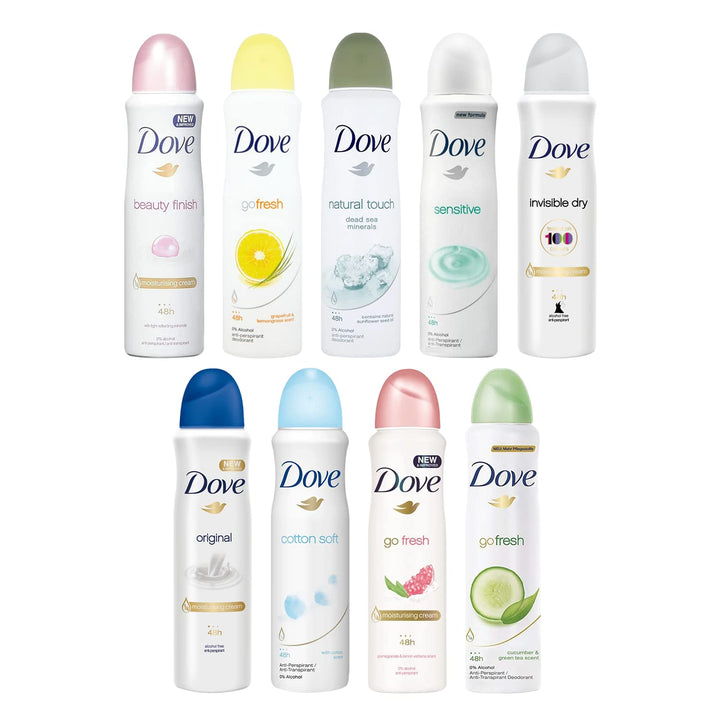 Dove Antiperspirant Spray, International Version, 150 ml (Pack of 10)