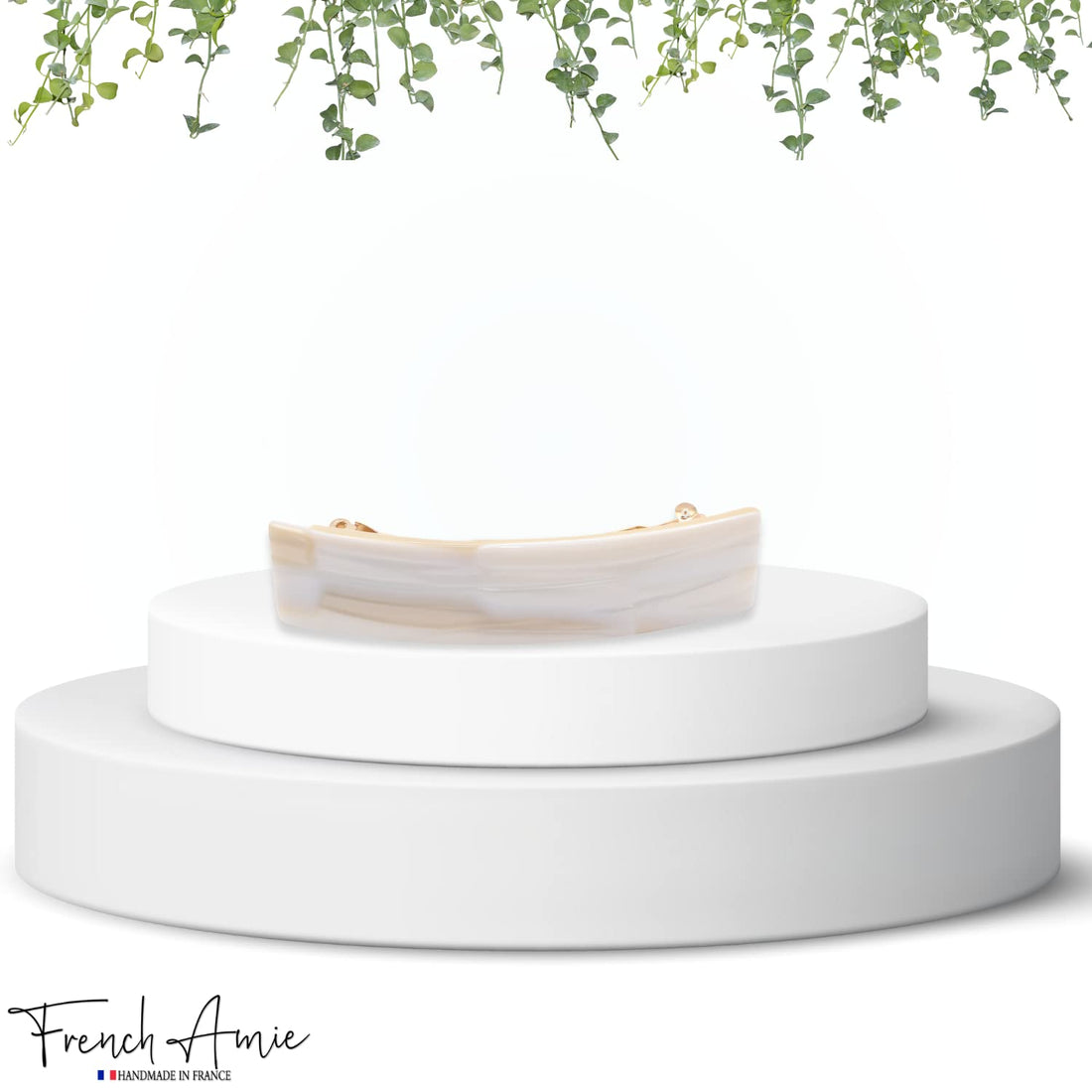 French Amie Fine Wide Rectangular Celluloid Handmade Pearl Ivory White Automatic Hair Clip Barrette - Made to Last (Ivory)