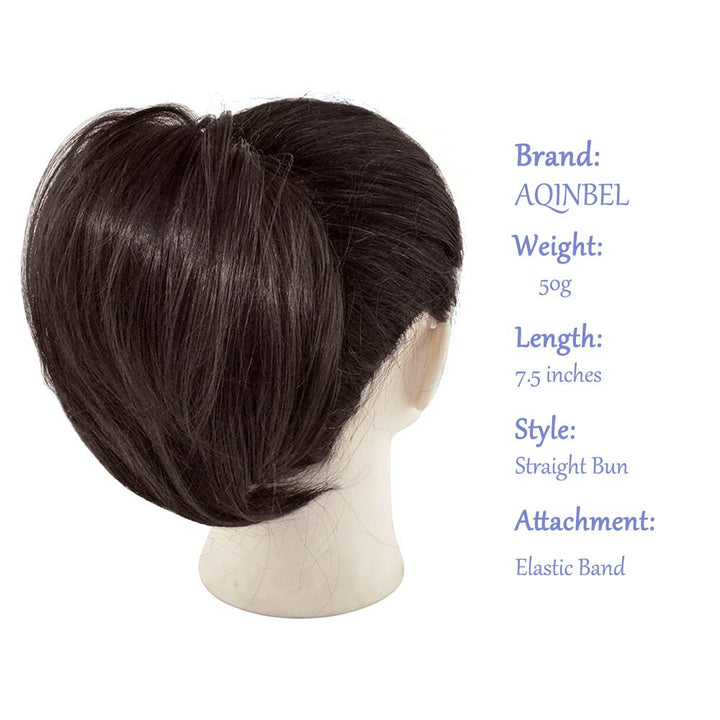 AQINBEL Hair Bun Ponytail Straight Bun Hair Pieces for Women Short Ponytail Bun Hair Extensions Tousled Updo Bun Hairpieces With Elastic Rubber Band Hair Accessories (Brown Black)