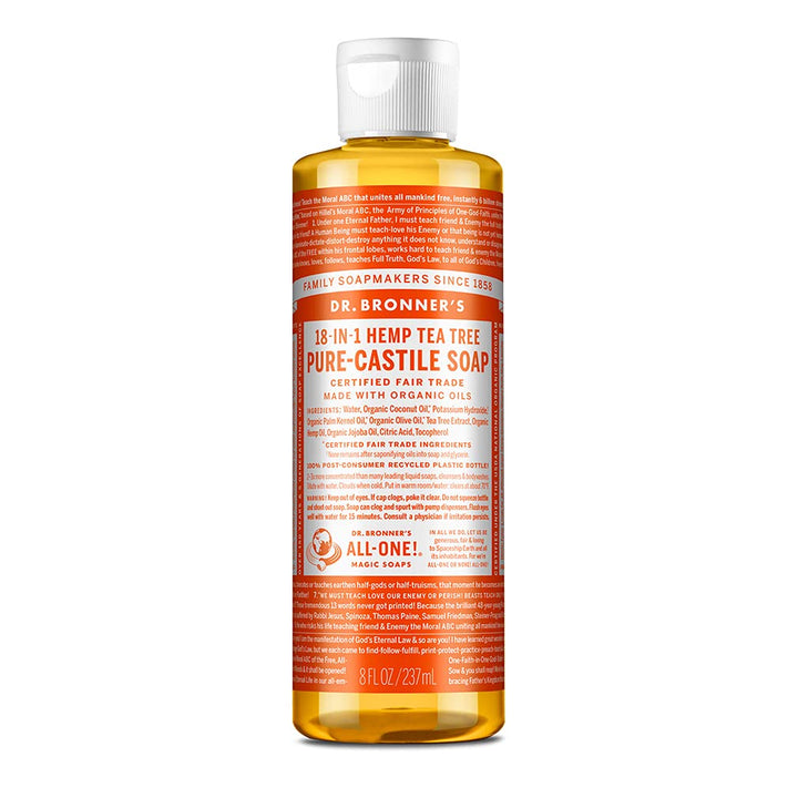 Dr. Bronner's - Pure-Castile Liquid Soap (Tea Tree, 8 ounce) - Made with Organic Oils, 18-in-1 Uses: Acne-Prone Skin, Dandruff, Laundry, Pets and Dishes, Concentrated, Vegan, Non-GMO