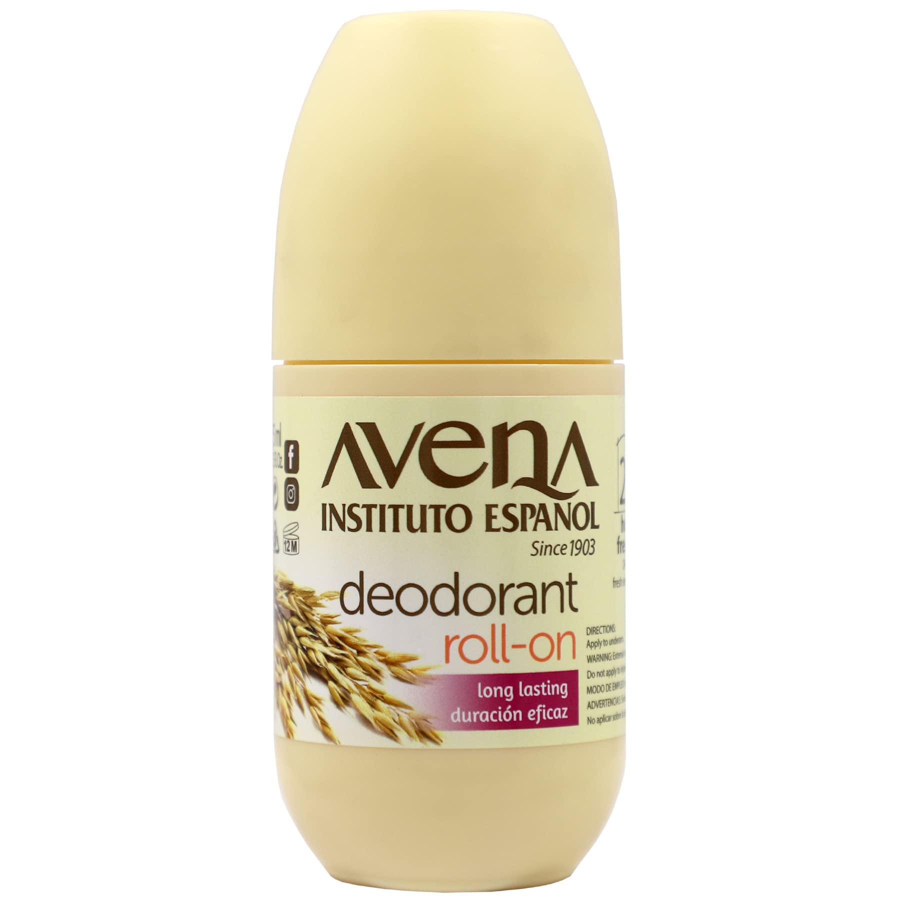 Avena Instituto Espanol Oats Roll-On Deodorant, Long Lasting Effective, Fresh, 2.5 Oz, 3 Count