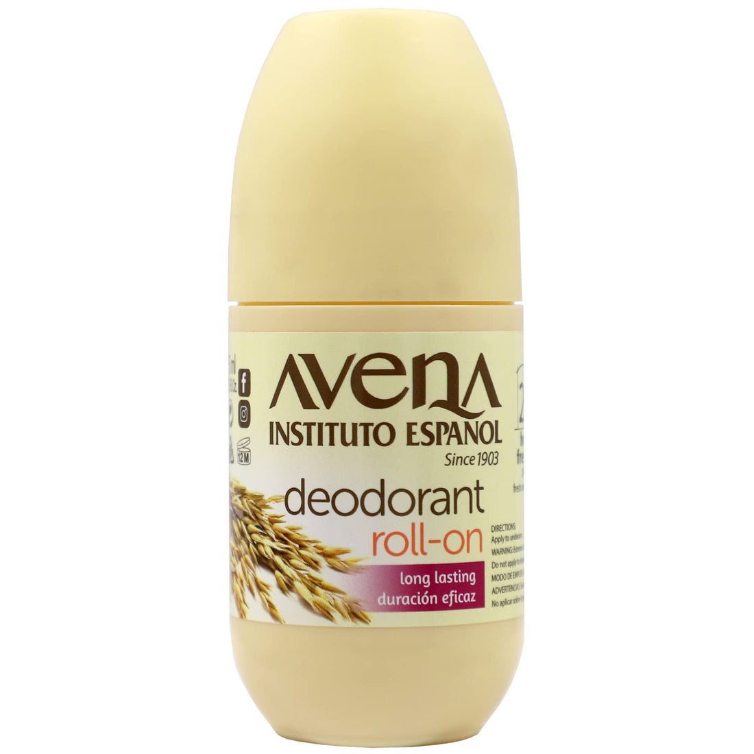 Avena Instituto Espanol Oats Roll-On Deodorant, Long Lasting Effective, Fresh, 2.5 Oz, 3 Count