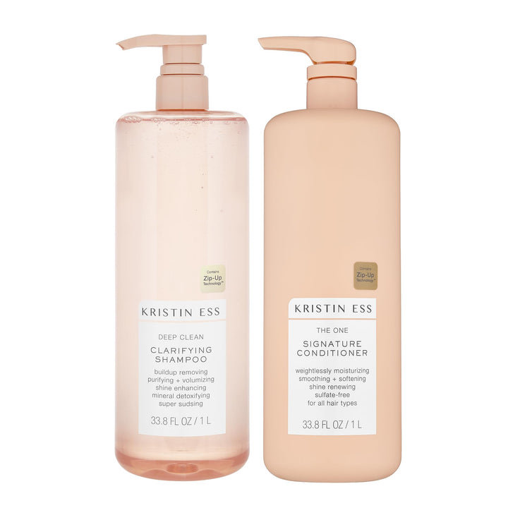 Kristin Ess Hair Deep Clean Clarifying Shampoo + Signature Conditioner Set for Build Up, Dirt and Oil on Hair and Scalp, Condition + Detox Oily Hair, Vegan, 33.8 fl oz