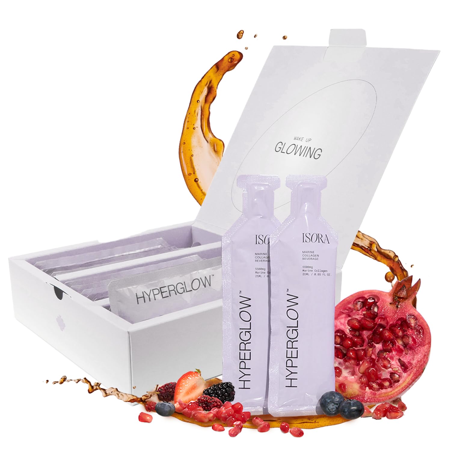 Isora HyperGlow Liquid Collagen Shots (15 Pack, Mixed Berries) - 5500mg Korean Marine Collagen Drink with Biotin, Beauty Drink for Skin, Hair, Nails in Travel Packets to Go with Real Juice