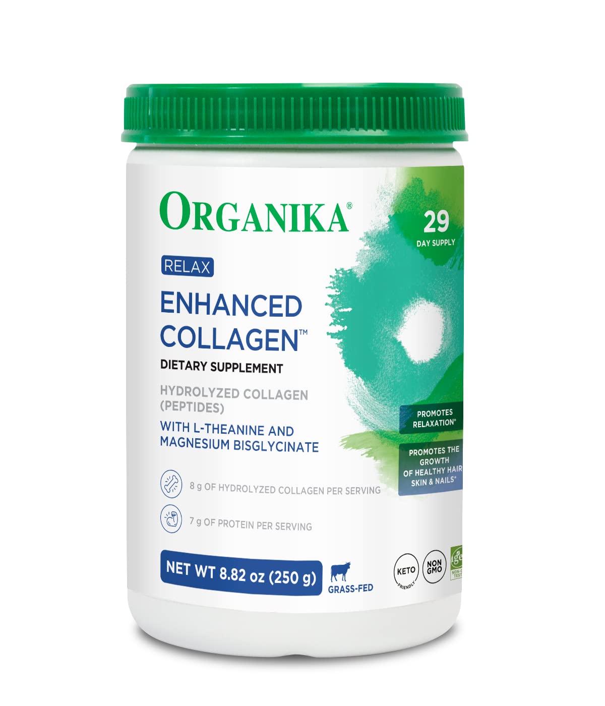 Organika Enhanced Collagen Relax Powder with Magnesium Bisglycinate and L-Theanine - Aids in Sleep, Sustained Energy Levels Throughout The Day- 250g