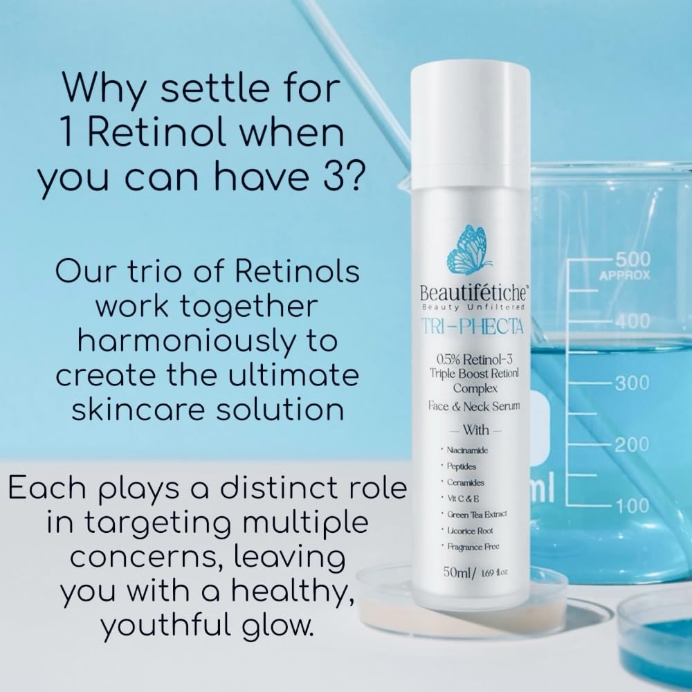 Beautifétiche TRI-PHECTA Retinol-3| 0.5% Triple Boost Retinol Serum| 1% Niacinamide | Targets Advanced Signs of Aging, Minimizes Pores & Dark Spots | 50ml/1.69 fl. Oz