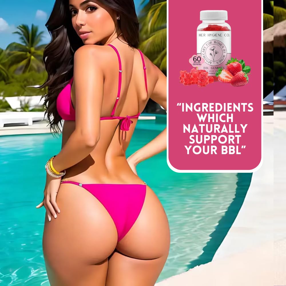 Her Hygiene Co. Big Booty Enhancer Gummies for Women, Glute Boost Multivitamin for Bigger, Firmer Curves & Workout Support, Butt Enhancing Gummy, Strawberry-Flavored Vegan 60 Gummies