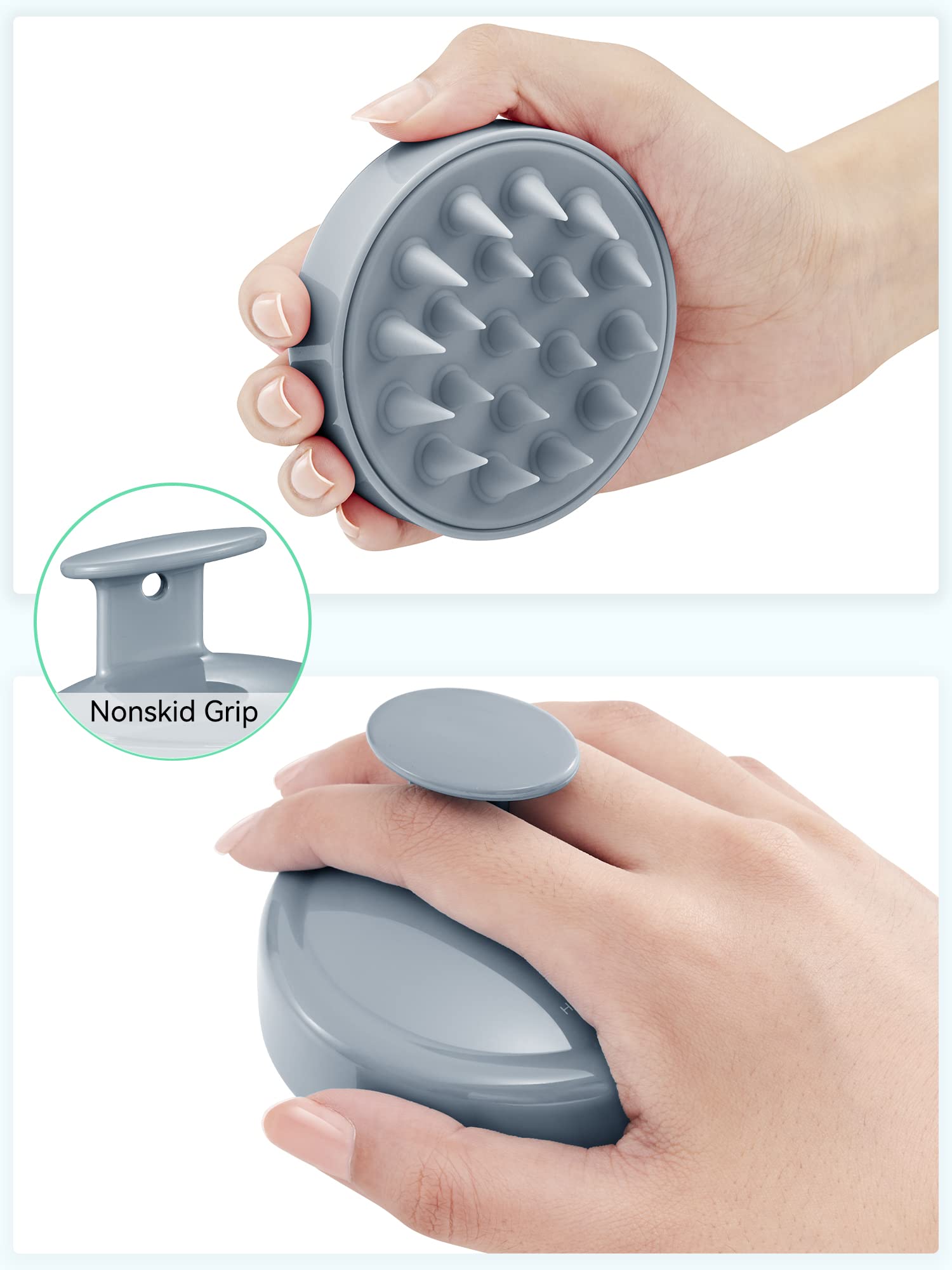 Hair Shampoo Brush, HEETA Scalp Care Hair Brush with Soft Silicone Scalp Massager (Sky Gray)