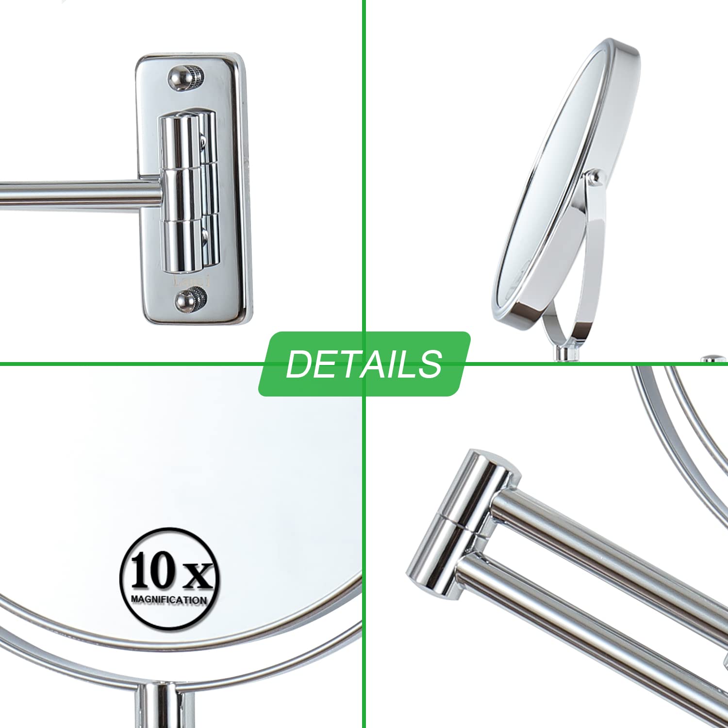 Lansi Makeup Mirror 10X Magnifying Wall Mount Double-Sided Vanity Decoration, Round, 8 Inch, Chrome Finished