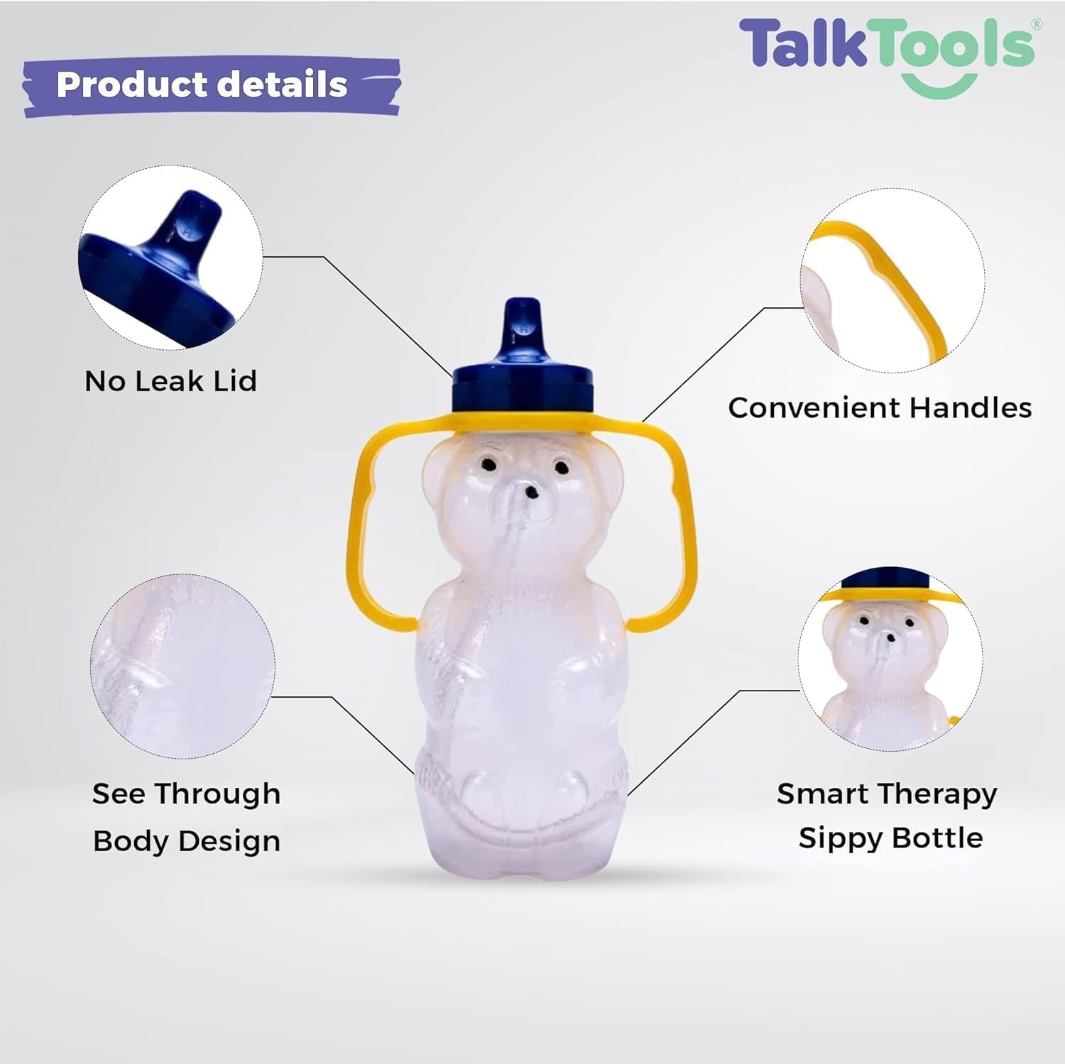 TalkTools Honey Bear Straw Cup, Dishwasher Safe Baby Drinking Bottle, Premium Food-Grade Material, Honeybear Sippy Cup for Ages 4+ Months, Trainer for Babies, Kids and Toddlers (Single 7oz)