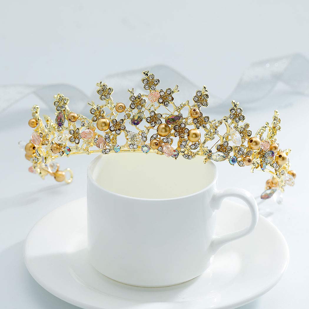 Leiothrix Bride Wedding Queen Flower Crowns and Tiaras with Earrings Baroque Bridal Hair Accessories for Women