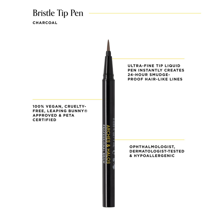Arches & Halos Fine Bristle Tip Pen - Creamy, Buildable Formula for Shaping and Defining Eyebrows - Waterproof, Long Lasting, 24 Hour Color - Precise Bristled Applicator Tip - Charcoal - 0.02 oz