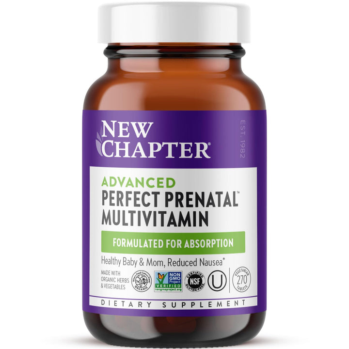 New Chapter Advanced Perfect Prenatal Vitamins, 270ct, Made with Organic, Non-GMO Ingredients for Healthy Baby & Mom - Folate (Methylfolate), Whole-Food Fermented Iron, Vitamin D3 + Ginger
