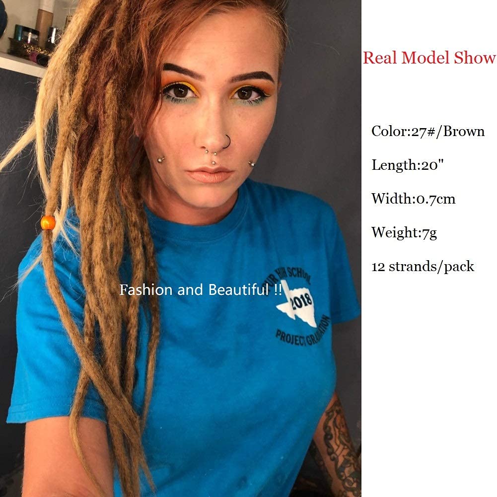 DSOAR Synthetic 20 Inch 12 Strands Handmade Dreadlocks Extensions Twist Braiding Hair Crochet Braids (Light Brown Color)