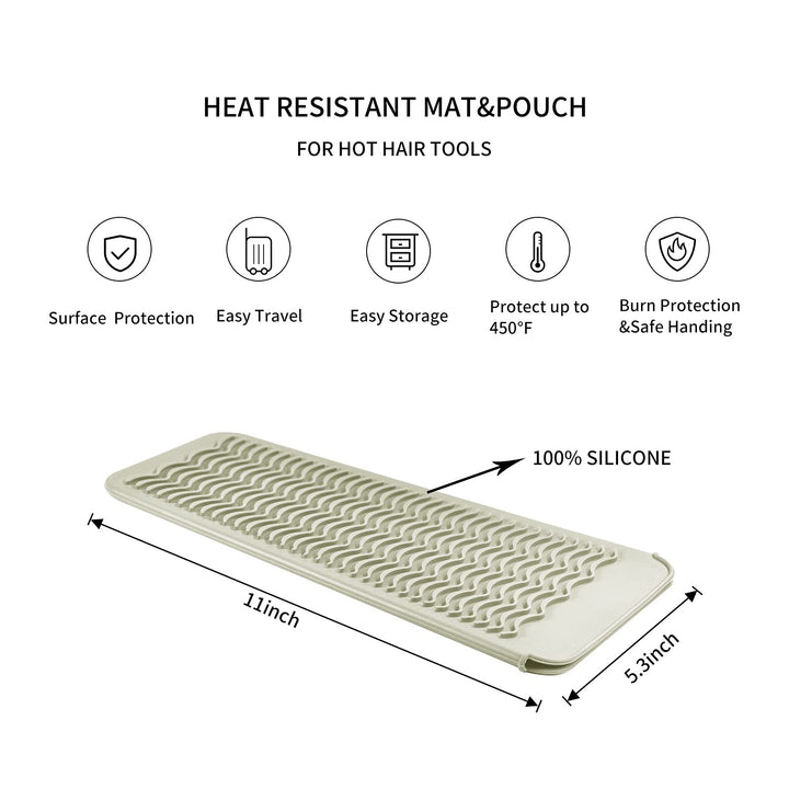 EIOKIT Silicone Heat Resistant Travel Mat Pouch for Hair Straightener,Crimping Iron,Hair Curling Iron,Hair Curling Wand,Flat Iron,Hair Waving Iron and Hair Styling Tools (1 Pack, Beige)