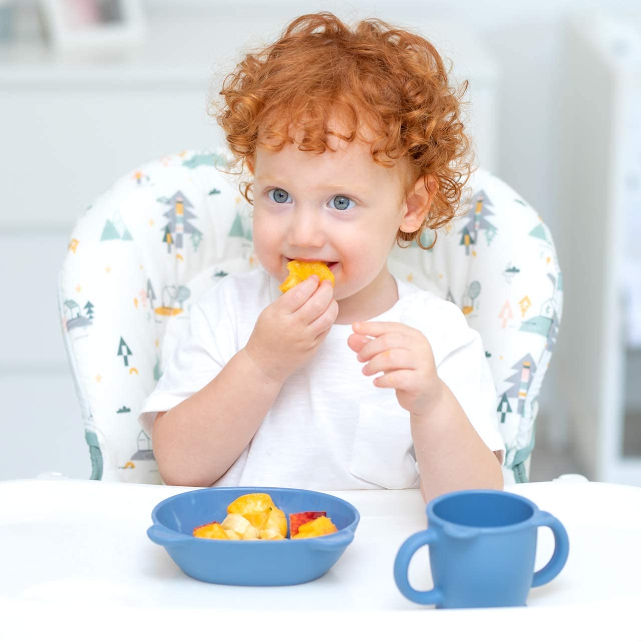 BLUE GINKGO Silicone Kids Bowls - Cute Silicone Bowls for Baby/Silicone Plates for Toddlers and Kids - Dishwasher Safe and Made in Korea (Blue)
