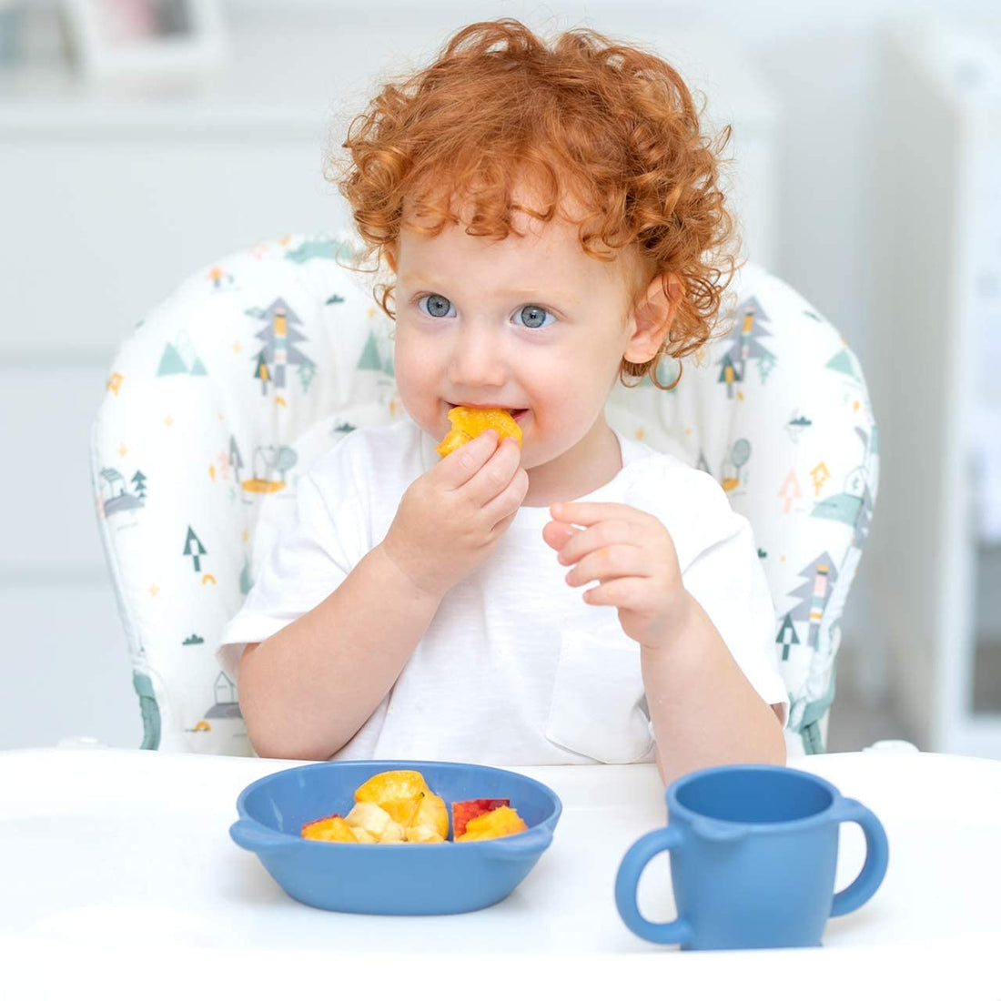 BLUE GINKGO Silicone Kids Bowls - Cute Silicone Bowls for Baby/Silicone Plates for Toddlers and Kids - Dishwasher Safe and Made in Korea (Blue)