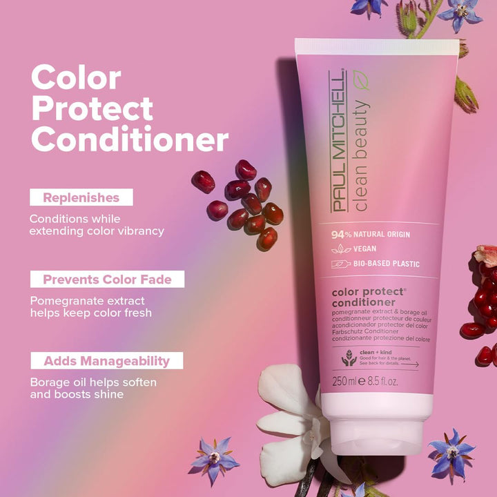 Paul Mitchell Clean Beauty Color Protect Conditioner, Replenishes, Extends Color Vibrancy, For Color-Treated Hair, 8.5 fl. oz.