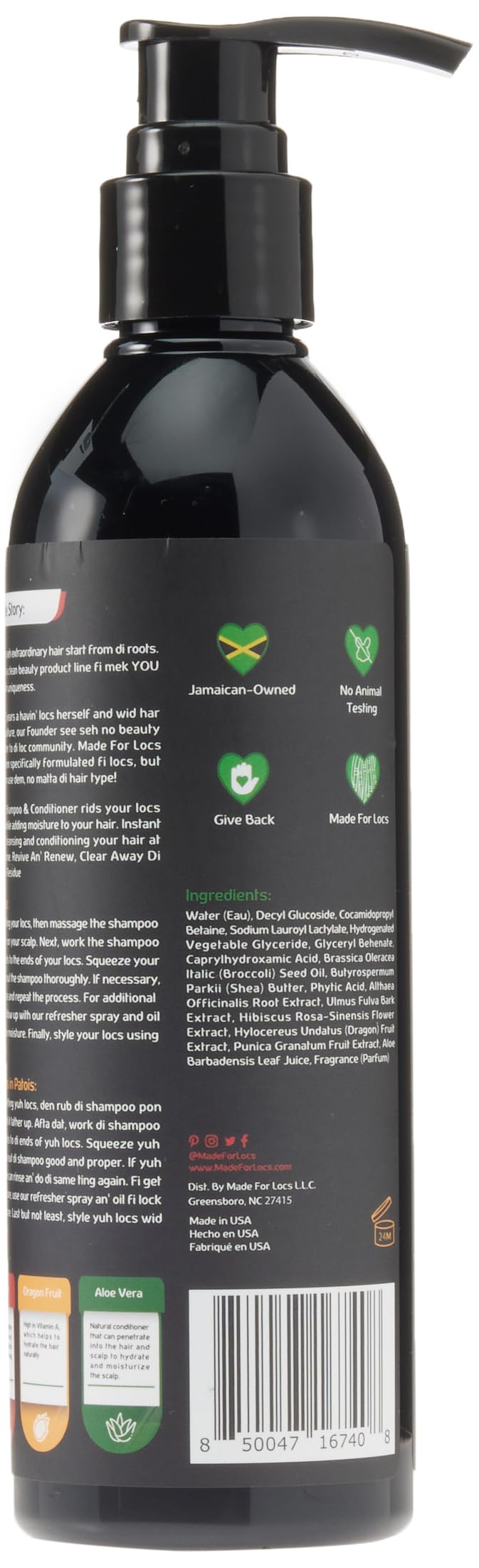 Made For Locs Jamaica Rasta Cleanse 2 in 1 Shampoo - Ready-to-Use, Tropical Scent, Natural Hair Cleanser for Locs & Dreadlocks, 8 oz