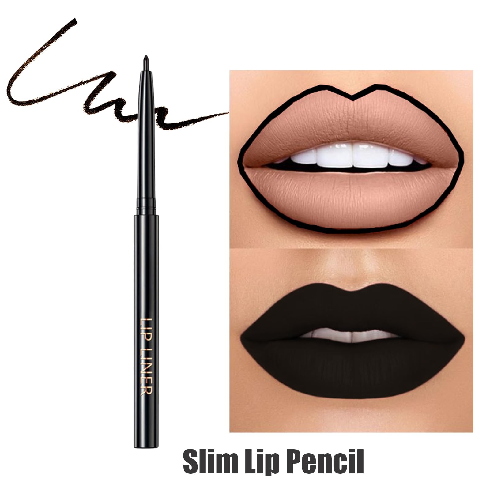 3Pcs Black Lipstick Kit, Matte Lipstick+Glossy Lip Gloss+Lip Liner Pencil, Long Wear Velvet Black Liquid Lipstick Make up Gift Set