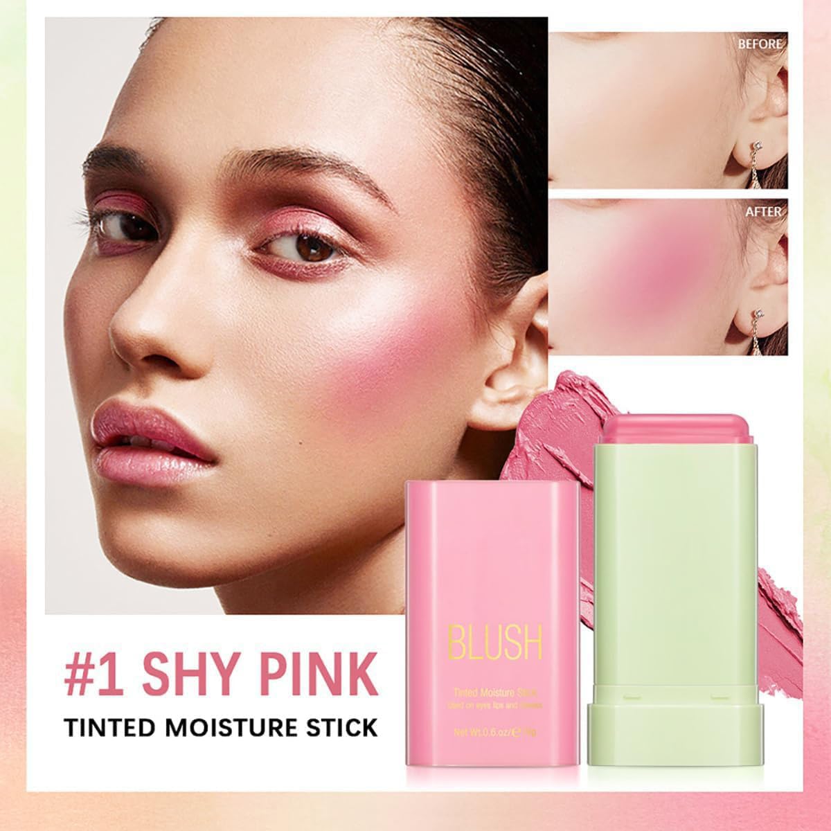 Tiejdhr Multi-Use Makeup Blush Stick, 3-in-1 Cream Blush Stick Beauty Tinted Solid Blush Stick for Cheek/Eyes/Lips, Waterproof Moisturizer Stick, Suitable for All Skin (01# Shy Pink)