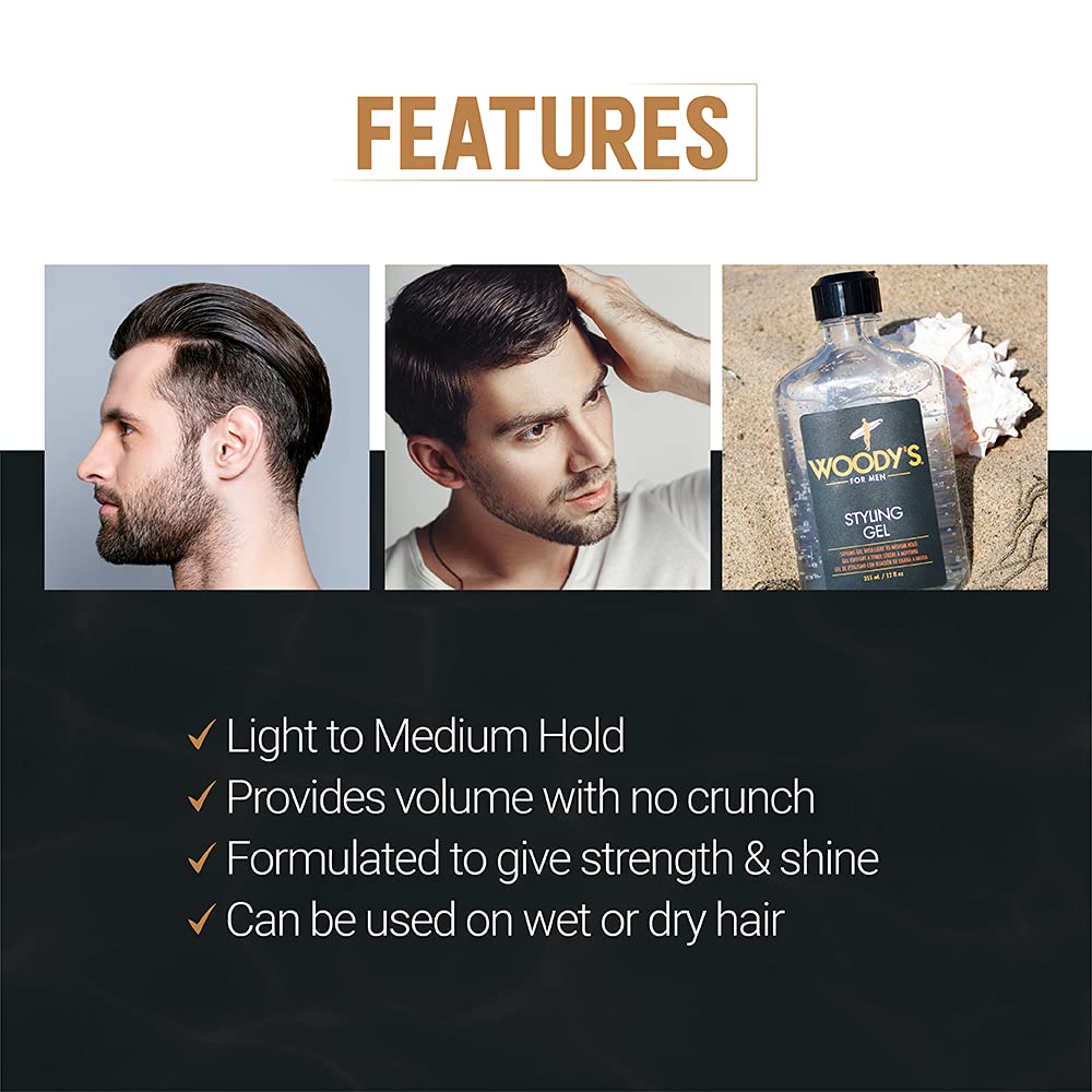 Woody's Styling Gel for Men, Light to Medium Touchable Hold, No Crunch,12 Fl Oz