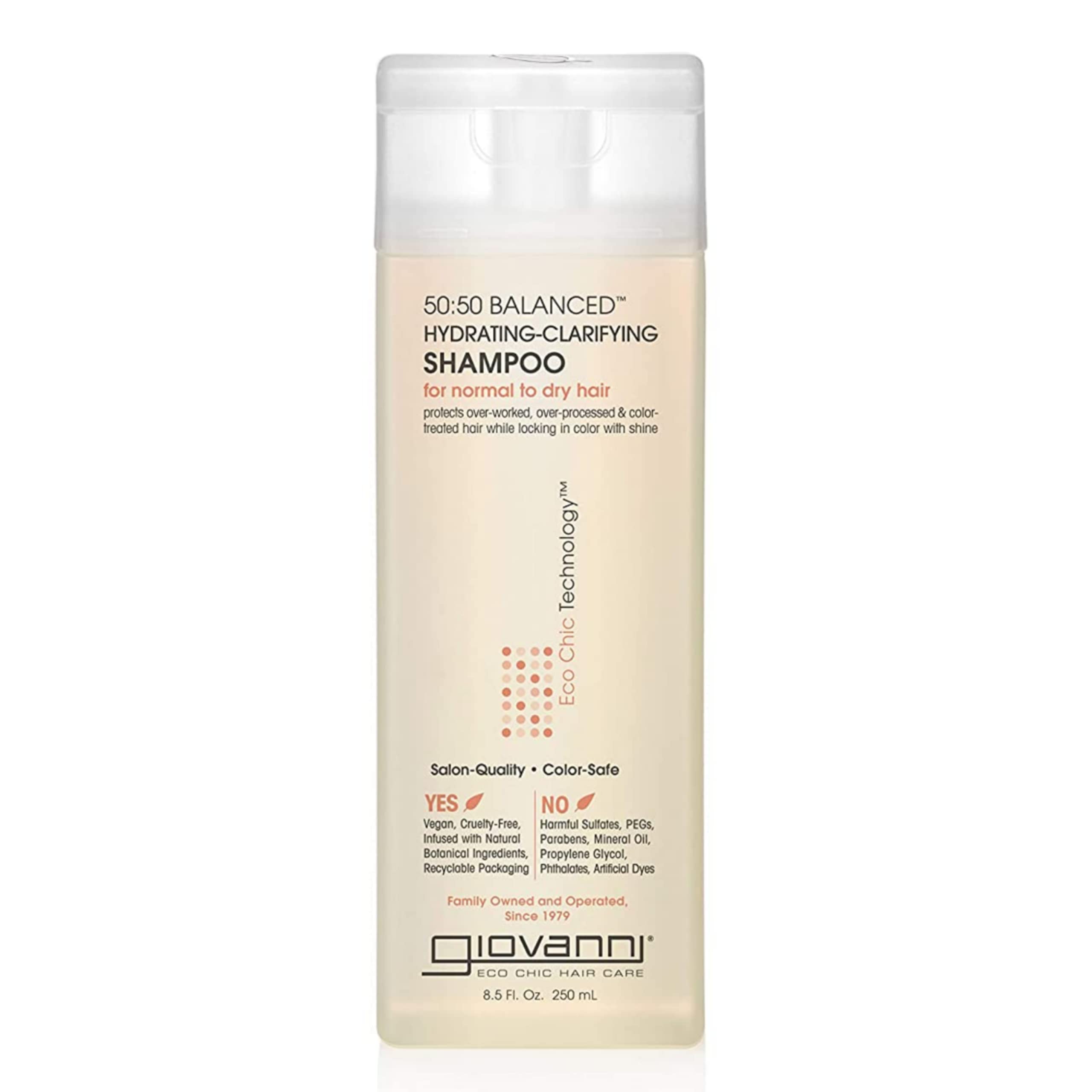GIOVANNI ECO CHIC 50:50 Balanced Hydrating Clarifying Shampoo - Leaves Hair pH Balanced for Over-Processed Hair, Provides Moisture & Protection, Salon Quality, No Parabens, Color Safe - 8.5 oz
