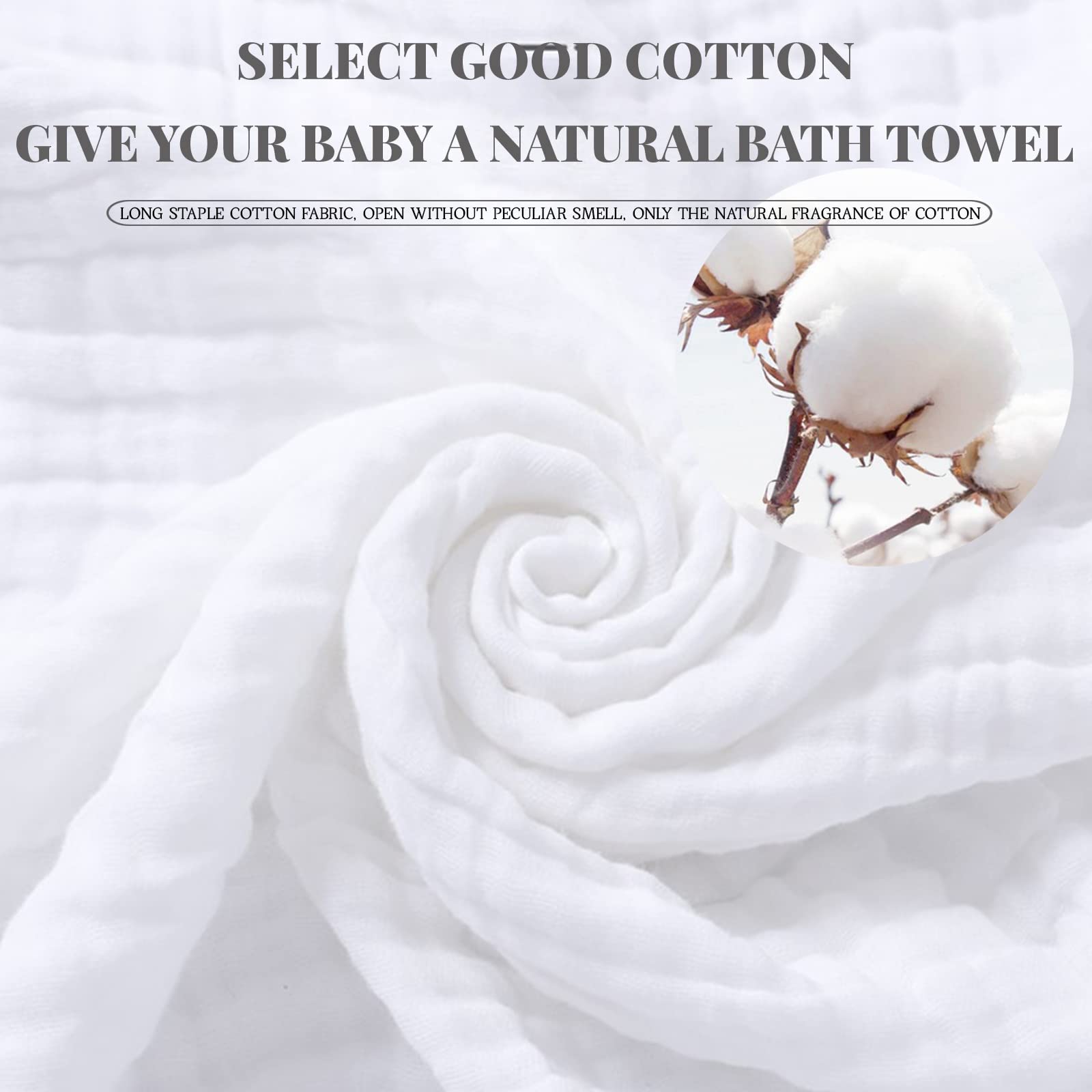 Setaria Viridis Baby Muslin Towel Blankets- 3 Pack Newborn White Gauze Towel Odor Free Soft Baby Bath Towel 6 Layers for Boys and Girls 41.5x 41.5