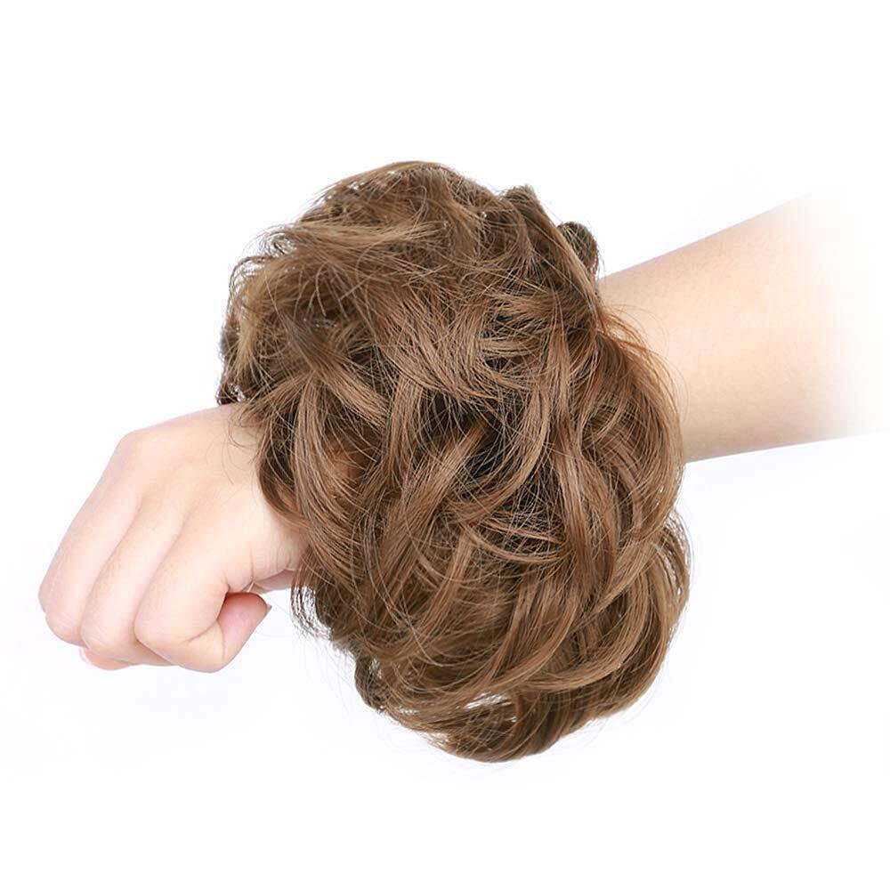MORICA 1PCS Messy Hair Bun Hair Scrunchies Extension Curly Wavy Messy Synthetic Chignon for Women (Light Golden Brown 12#)