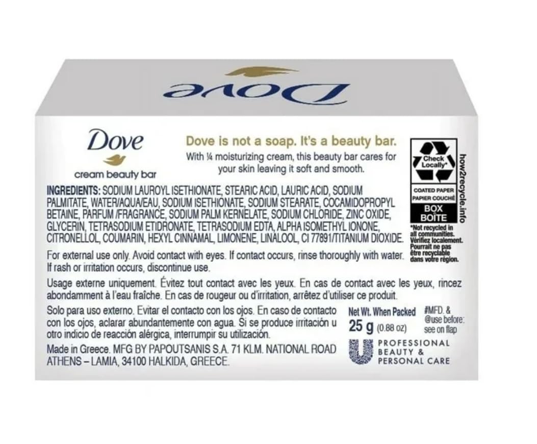Safe Essentials (12) Pack 25 grams Dove Cream Beauty Bar Travel Size Soap .88 oz