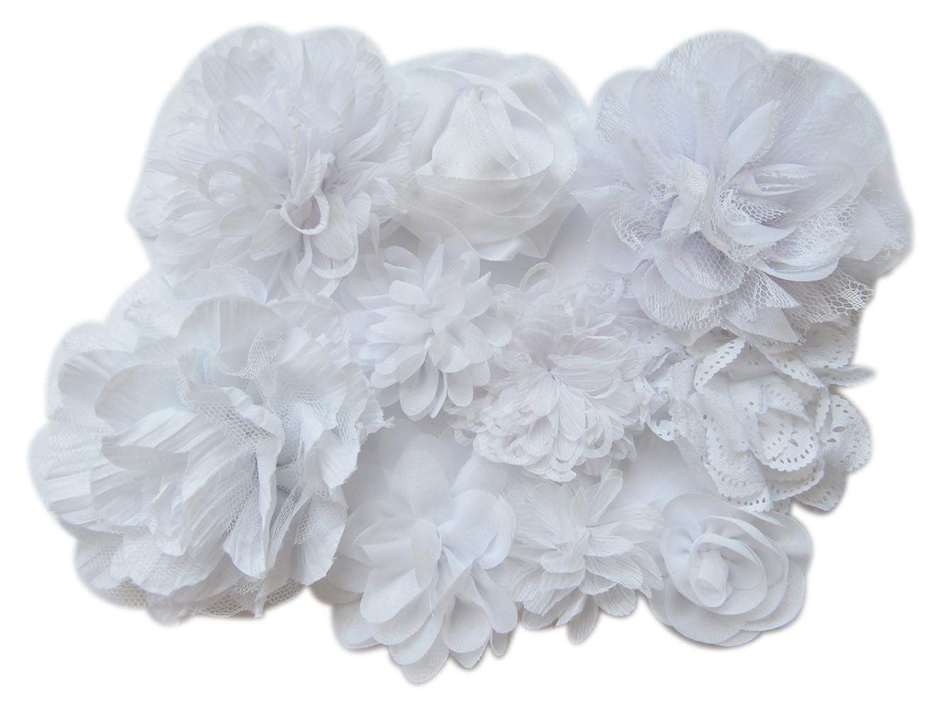 YYCRAFT 15pcs White Chiffon Flower for Girls Headband Baby Flowers Bows,Crafts,Party Decoration(2-4.5)