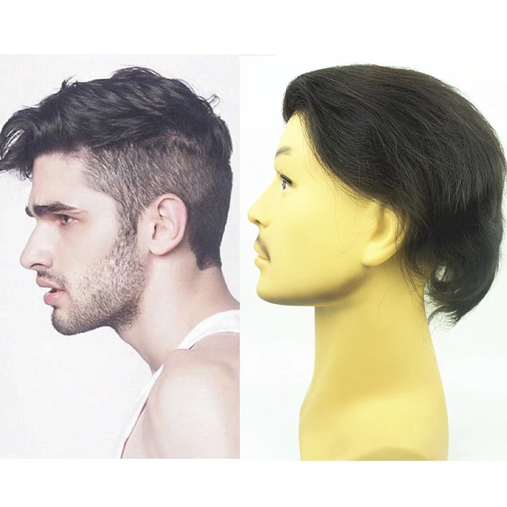 N.L.W. European virgin human hair toupee for men with SOFT THIN Super Swiss lace, 10 x 8 Straight hair pieces for men #1b Off black