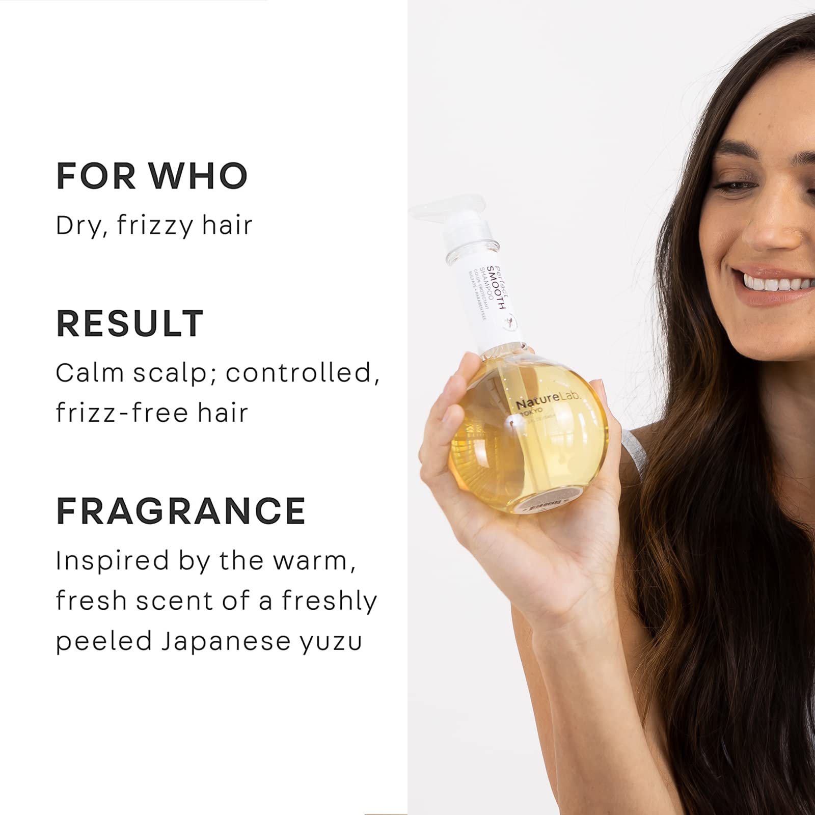 NatureLab Perfect Smooth Hair Shampoo - Moisturizing Shampoo for Dry + Frizzy Hair with Argan, Baobab, Marula Stem Cells + Yuzu Ceramide - Cruelty, Sulfate-Free Shampoo (11.5 fl oz/340 ml)