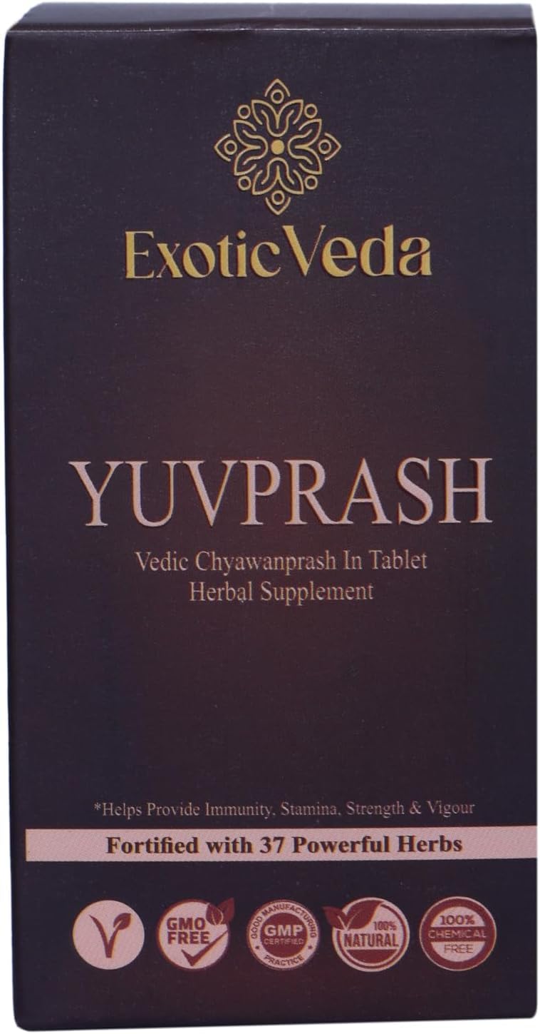 Exotic Veda Chyawanprash Tablets, YuvPrash Vedic Chyawanprash Sugar Free for Women and Men, Daily Multivitamins: 60 Tablets