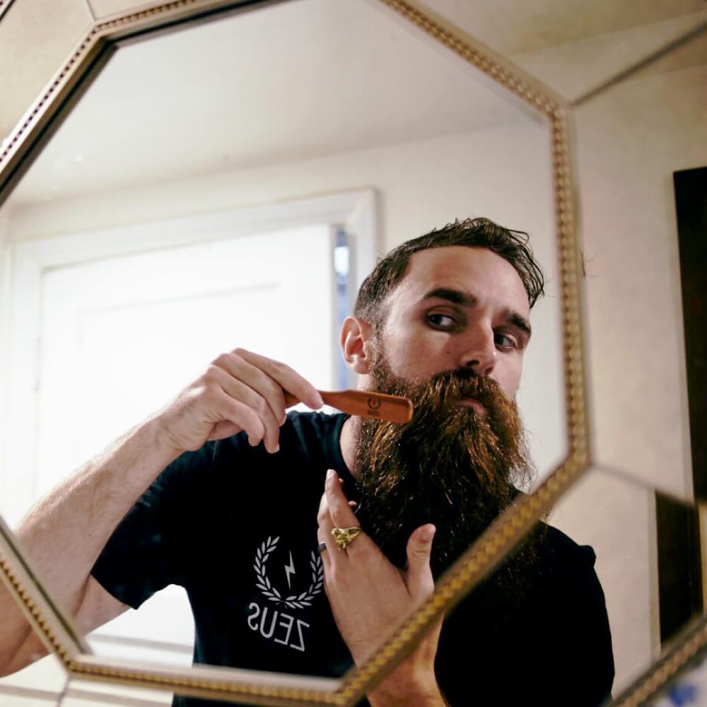 ZEUS Boar Bristle Beard & Mustache Handled Brush for Men, Soft Bristles, Travel Beard Care Brush with Handle (Made in Germany) J92