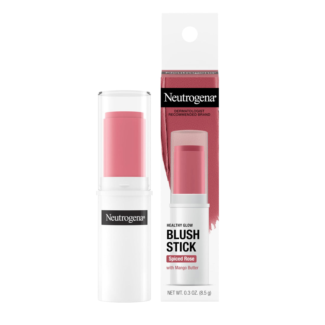 Neutrogena Healthy Glow Blush Stick, Easy to Use Lightweight Makeup, Ultra Creamy Cheek Color with Mango Butter Leaves Skin with a Natural Looking Colo, Spiced Rose, 0.3 oz