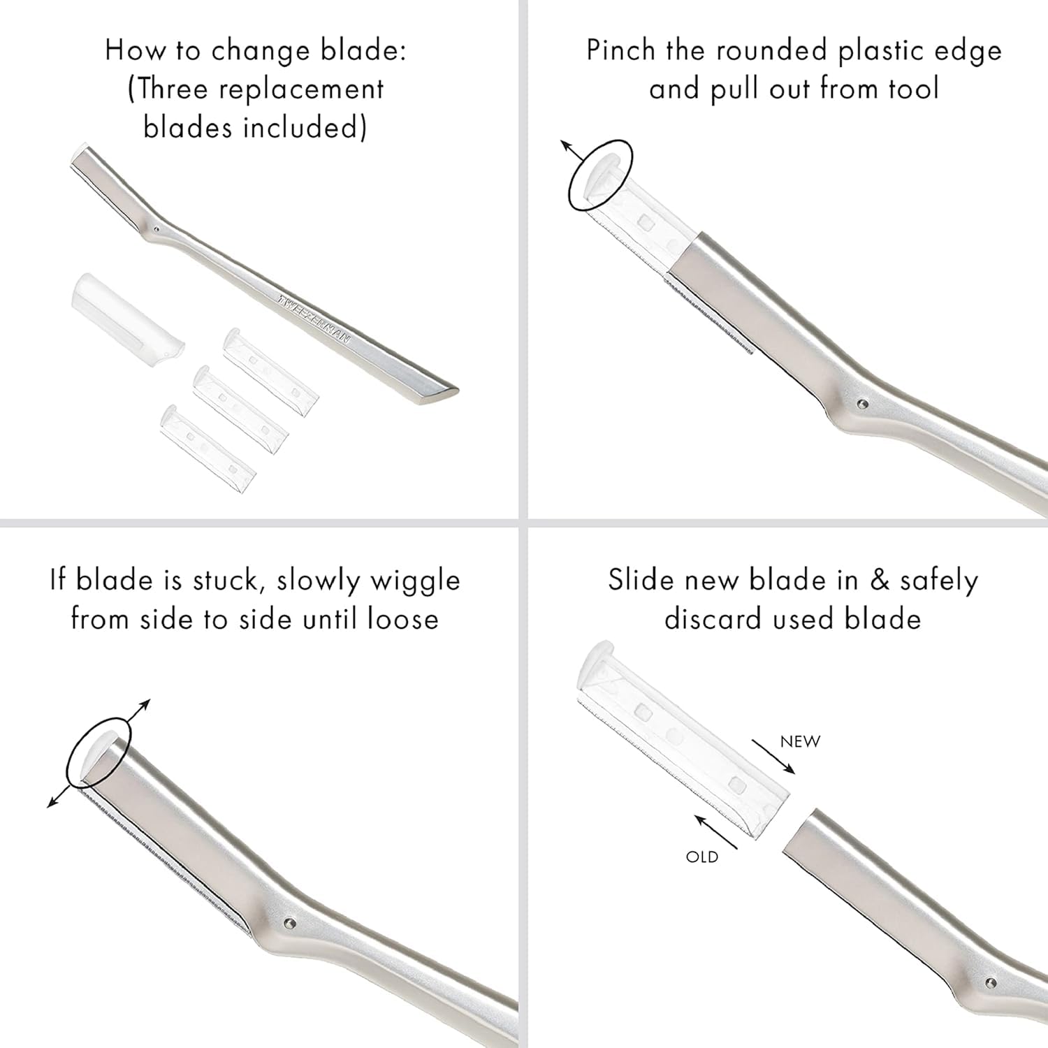 Tweezerman Facial Razor Replacement Blades, 4 Count (Pack of 1)