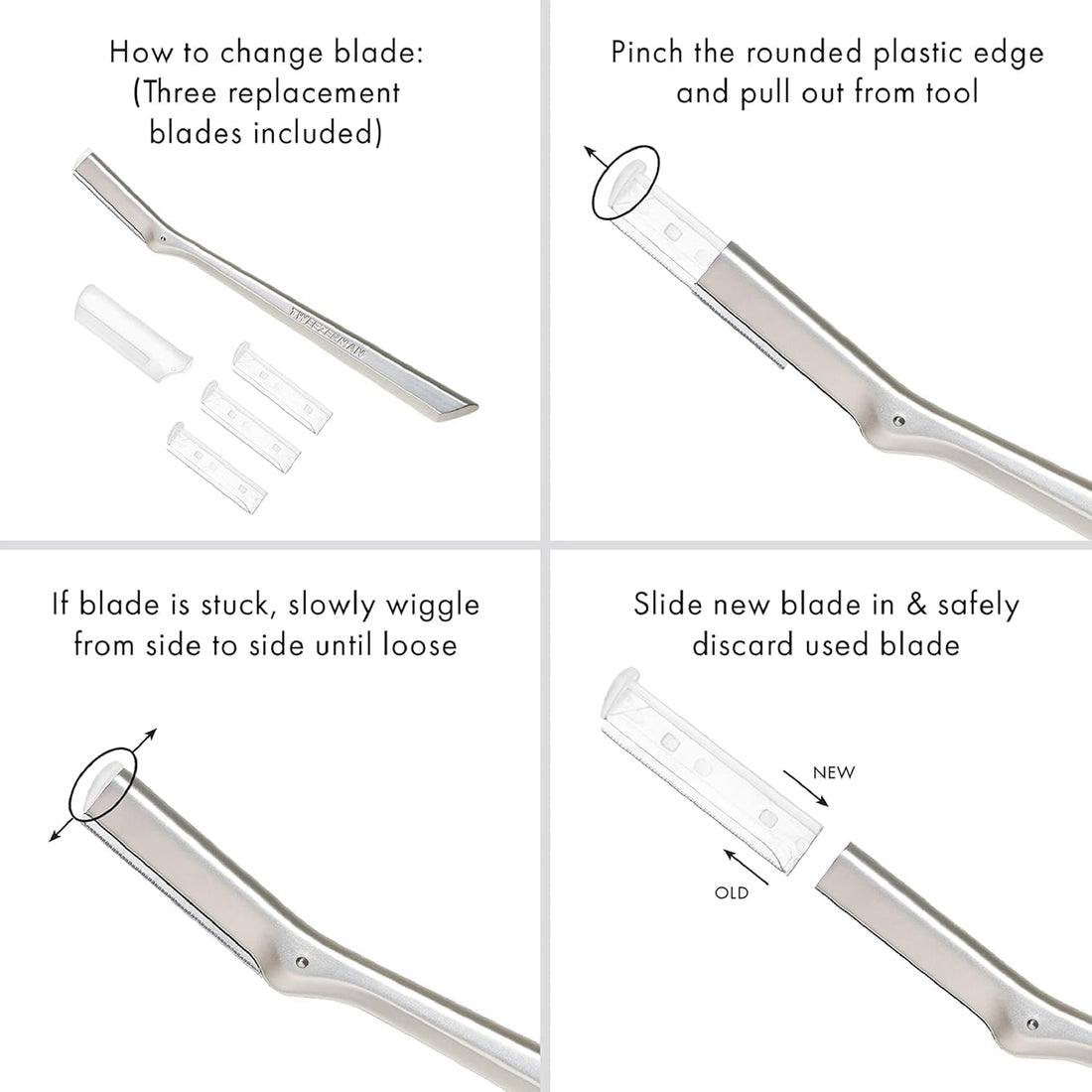 Tweezerman Facial Razor Replacement Blades, 4 Count (Pack of 1)