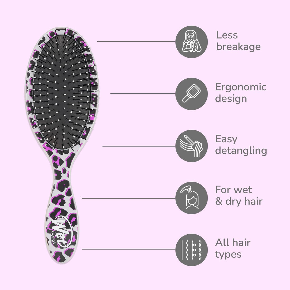 Wet Brush Original Detangler Hair Brush - Pink Leopard (Safari) - All Hair Types - Ultra-Soft Bristles Glide Through Tangles with Ease - Pain-Free Comb for Men, Women, Boys & Girls