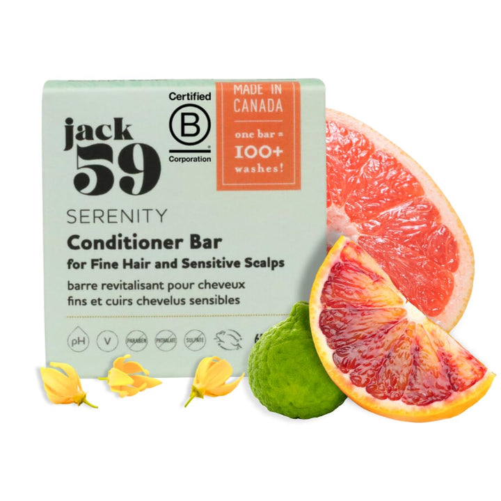 Jack59 Conditioner Bar for Fine Hair and Sensitive Skin – Serenity – with Patchouli,Vegan,pH Balanced,Gluten Free,Cruelty Free,Sulphate Free,No Parabens,Colour Safe,100+ Washes,2 oz,Light Green