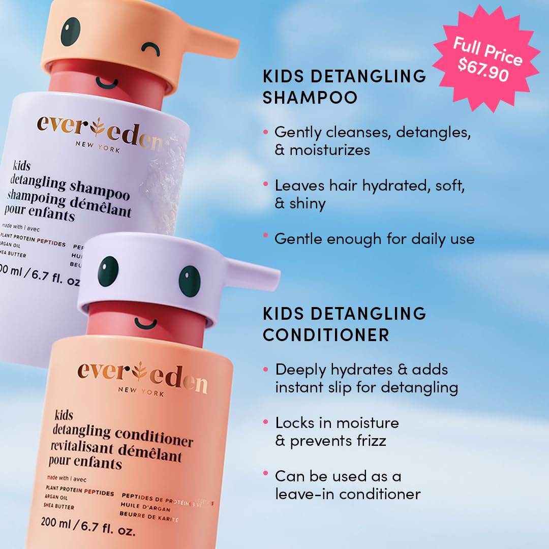 Evereden Kids Haircare Set: Hair Detangling Shampoo & Conditioner for Children Ages 3+, Plant Protein Peptides & Argan Oil, Vegan, Free from Sulfate, Paraben, Phthalate & Petrolatum