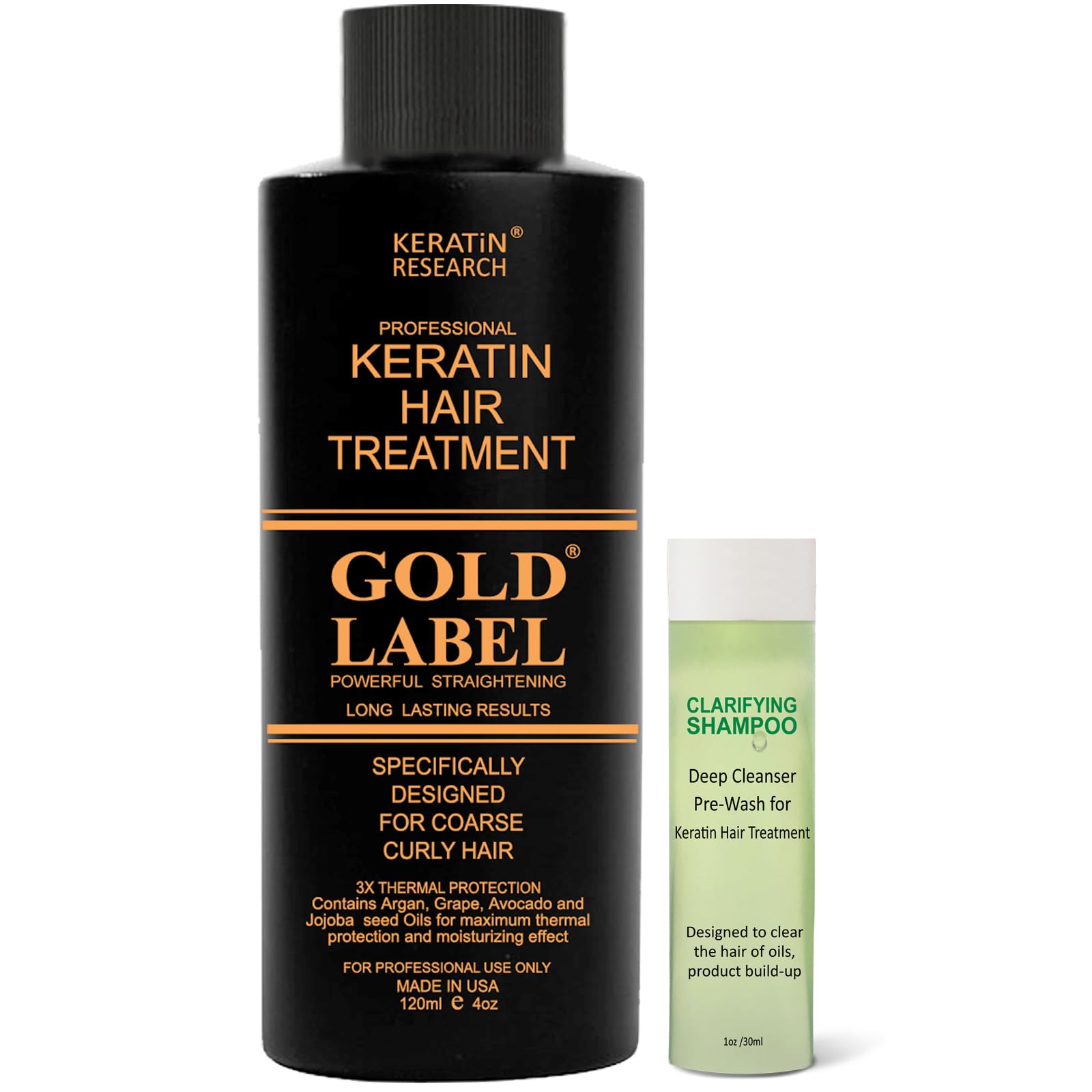 Gold Label 120ml+30 set Professional Results Brazilian Keratin Hair Treatment Blowout with Clarifying Shampoo Enhanced for All Hair Types Coarse Curly Black African Dominican Brazilian Dry Frizzy