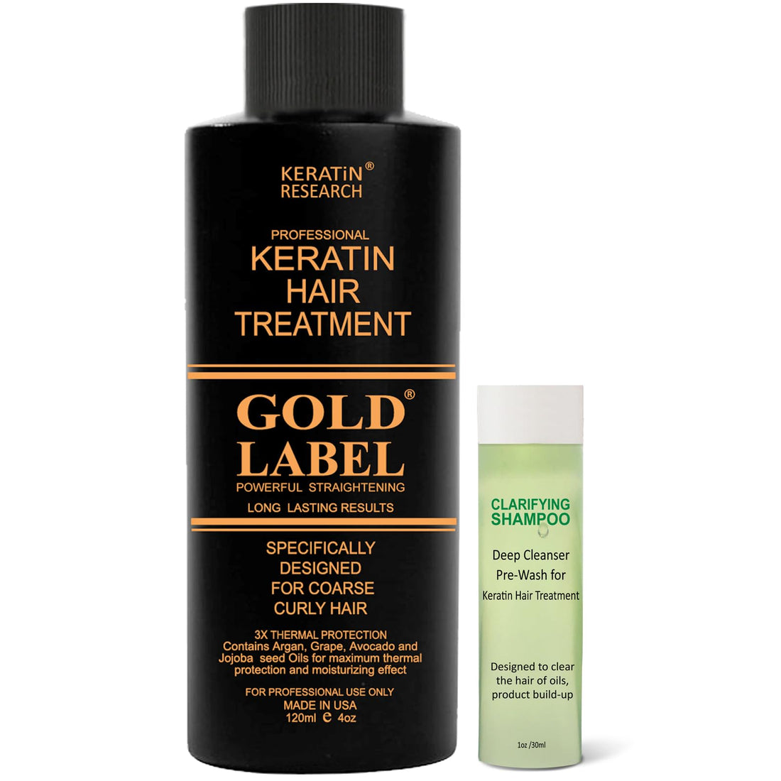 Gold Label 120ml+30 set Professional Results Brazilian Keratin Hair Treatment Blowout with Clarifying Shampoo Enhanced for All Hair Types Coarse Curly Black African Dominican Brazilian Dry Frizzy