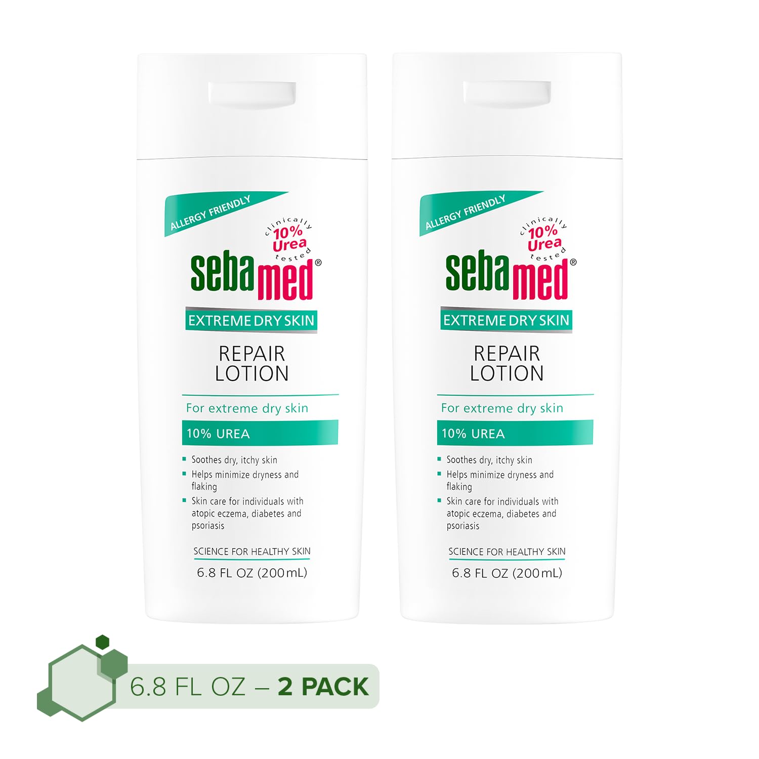 Sebamed Extreme Dry Skin Repair Advance Therapy Lotion with 10% Urea Perfect for Eczema Psoriasis Lotion Rough Dry Skin Moisturizer 6.8 Fluid Ounces (Pack of 2),White, Green