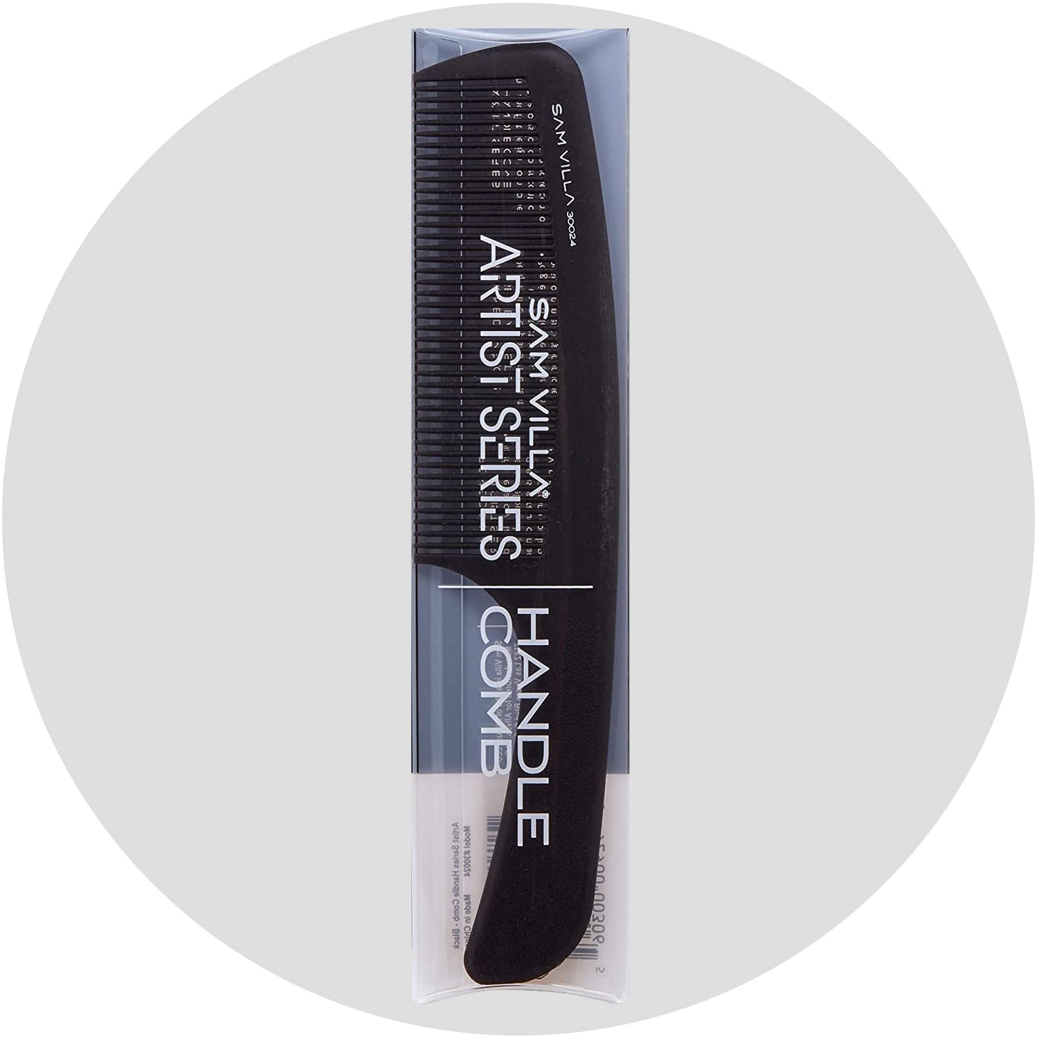 Sam Villa Signature Series Professional Detailing & Taper Hair Comb With Handle, Black