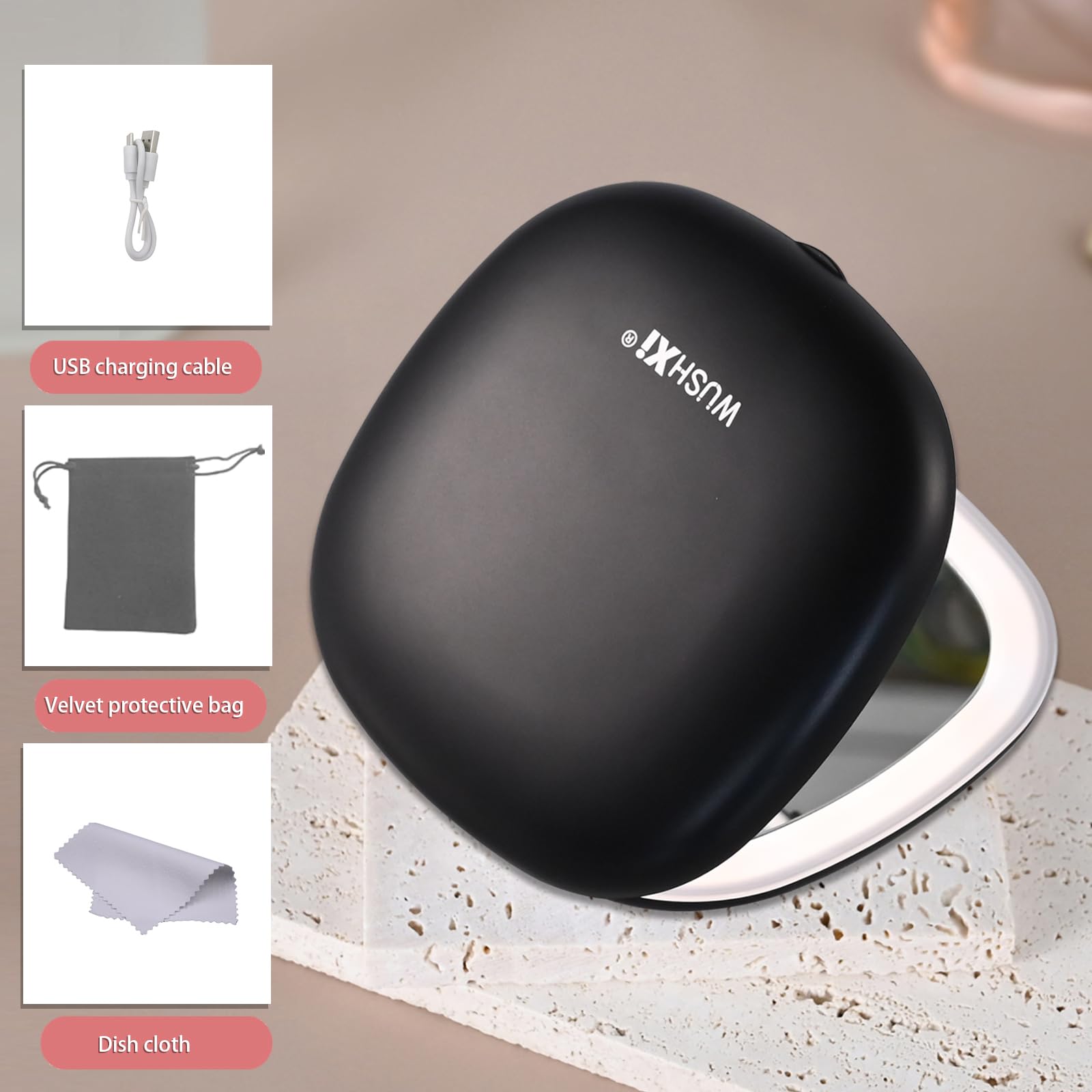 WUSHXI Portable LED Makeup Mirror - Compact Travel Mirror with Light, 10X Magnification, Adjustable Brightness, Rechargeable, for Her, Travel Accessories for Women, Ideal for Purse