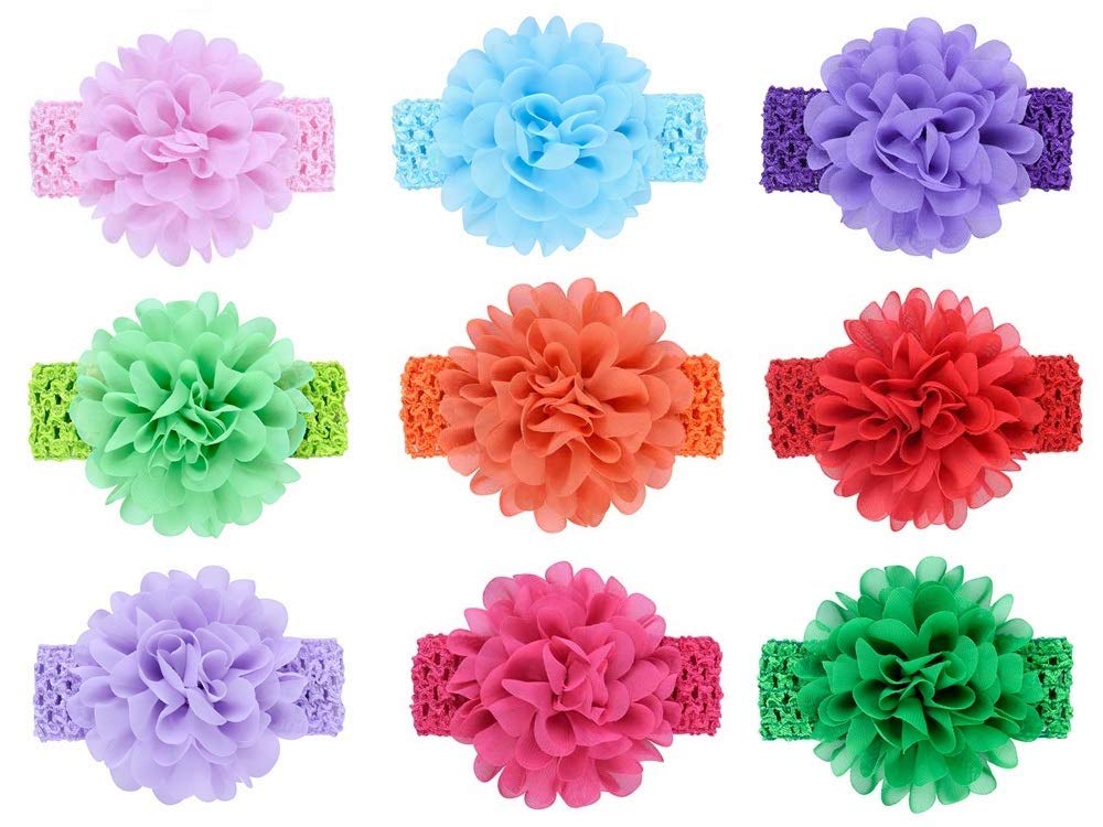 Liasun 10Pcs/pack Baby Girls Headbands – Soft Elastic Hair Bands 10 Lovely Colour Chiffon Flowers Hair-bow Hair Accessories for Baby Girls Toddlers and Kids(Chiffon Headbands)