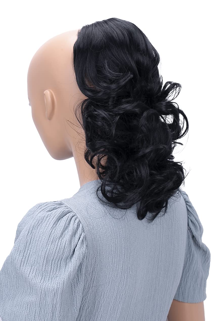 PRETTYSHOP 14 Hair Piece Pony Tail Extension Draw String Very Long & Voluminous Curled Wavy Heat-Resisting color variation (14 black #1 PH1)