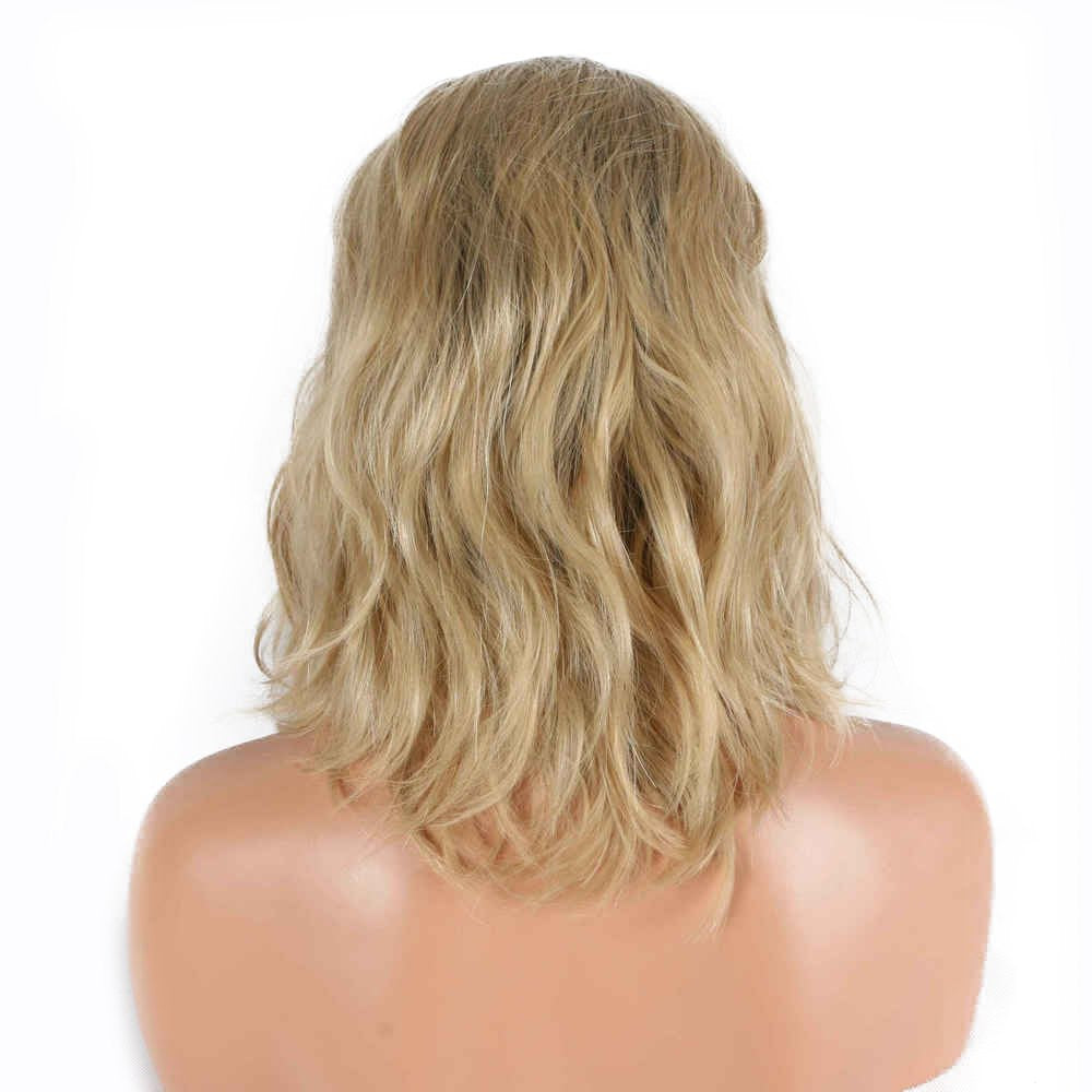 Blonde Short Bob Wigs Ombre Dark Roots Two Tone Heat Resistant Synthetic Lace Front Wigs For Drag Queen Natural Wave Middle Part Women Girls Replacement Short Hair Shoulder Length 14inches