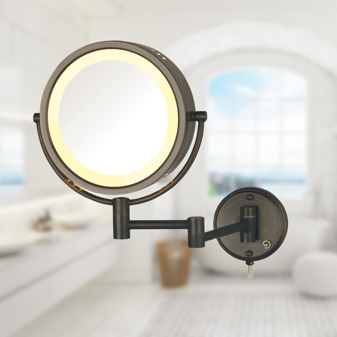 Jerdon HL75BZ 8.5-Inch Lighted Wall Mount Makeup Mirror with 8x Magnification, Bronze Finish